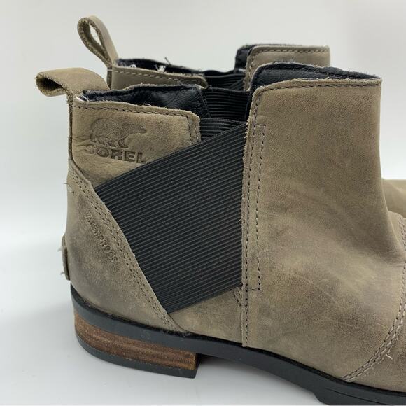 Sorel Emelie Chelsea Waterproof Leather Boots In Quarry Olive/Grey Sz 6.5 Winter - Picture 3 of 11